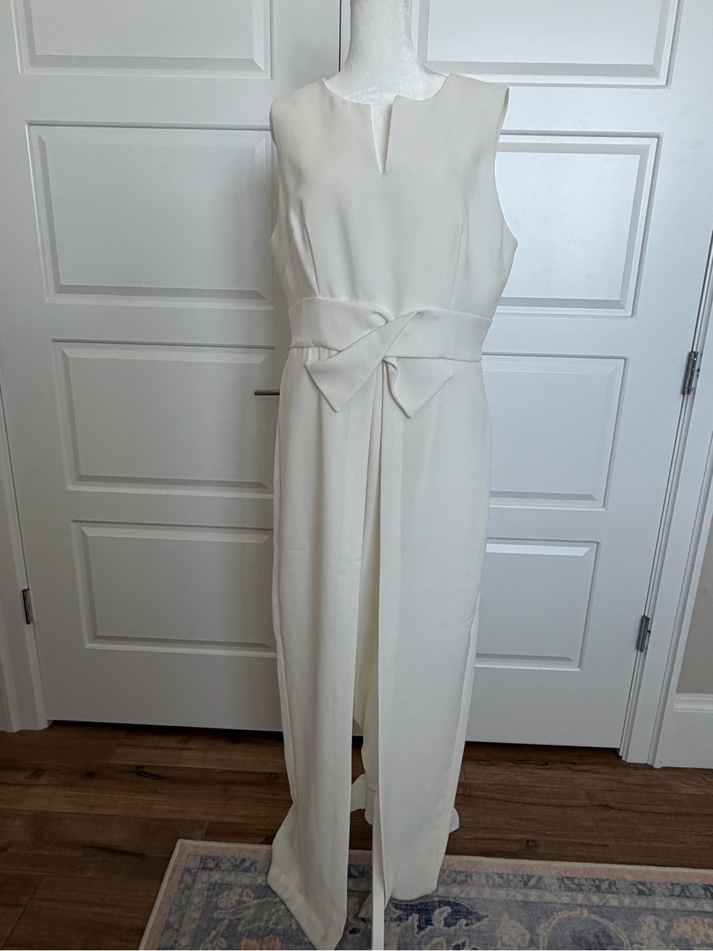 Alex Marie Cream Sleeveless Jumpsuit with Waist Tie Detail